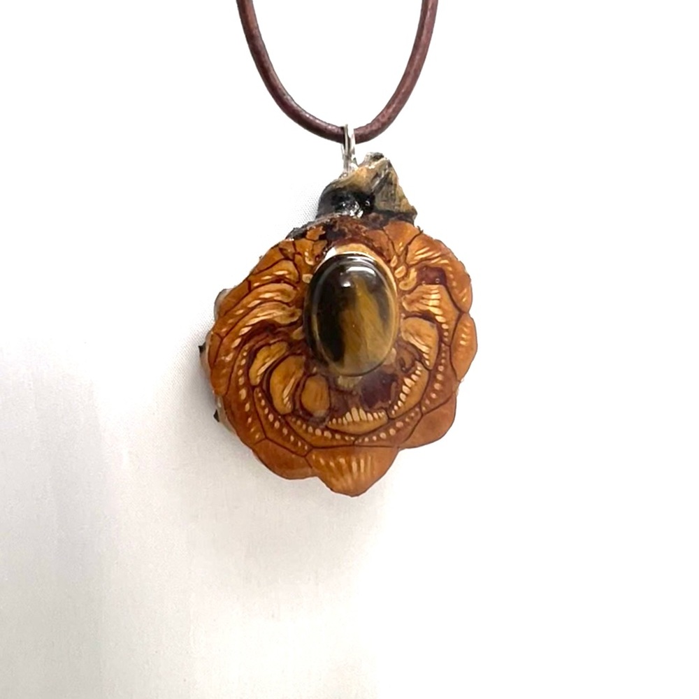 Pinecone Pendant Necklace with Tiger Eye Gemstone